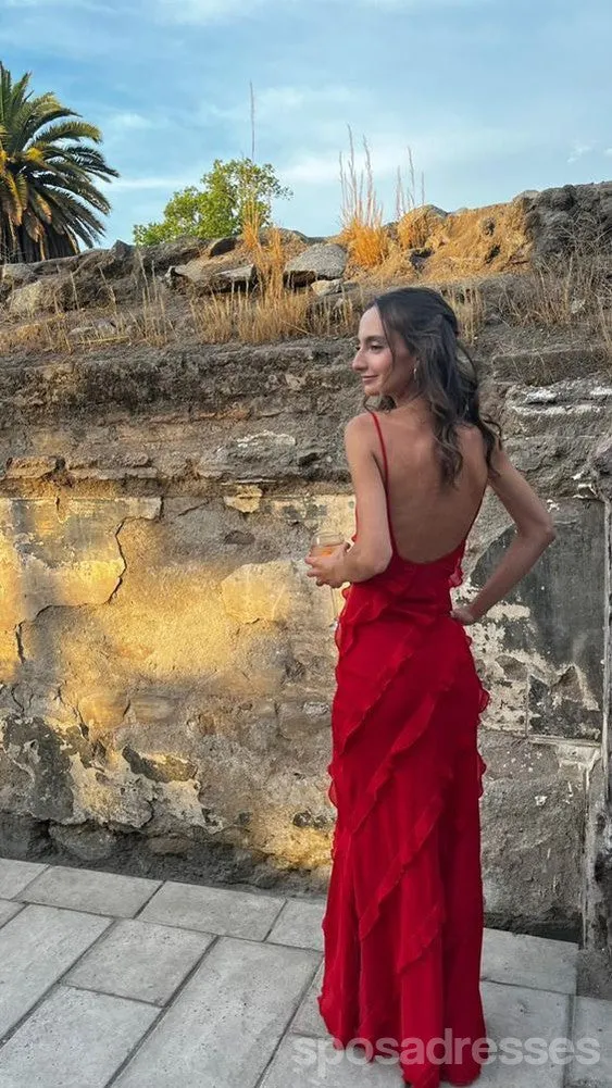 Sexy Red Sheath Spaghetti Straps Maxi Long Party Prom Dresses,Evening Dress,13438