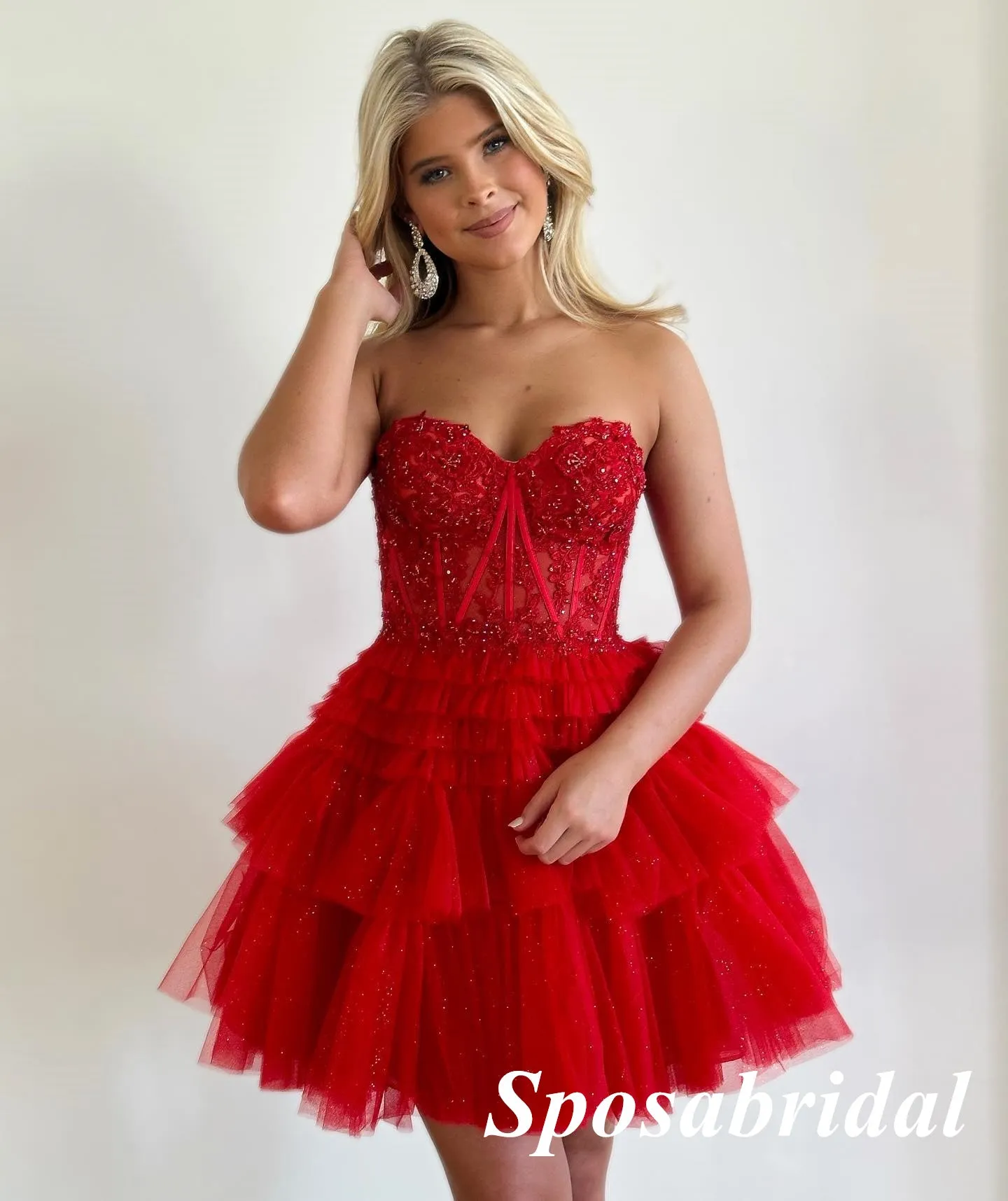 Sexy White Sweetheart V-Neck A-Line Mini Dresses/ Homecoming Dresses With Beading, PD3573