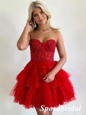 Sexy White Sweetheart V-Neck A-Line Mini Dresses/ Homecoming Dresses With Beading, PD3573