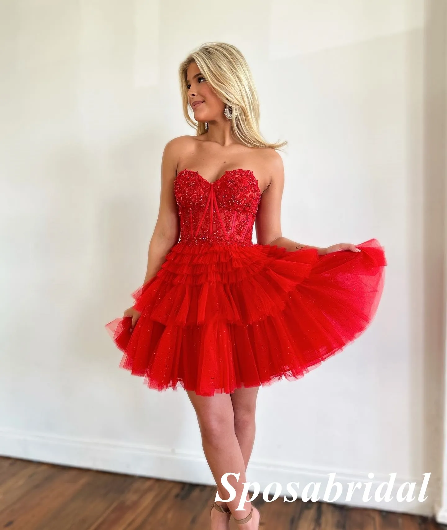 Sexy White Sweetheart V-Neck A-Line Mini Dresses/ Homecoming Dresses With Beading, PD3573