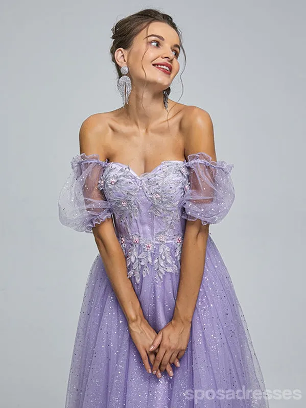 Sparkly A-line Short Sleeves Cheap Long Prom Dresses Online,13052