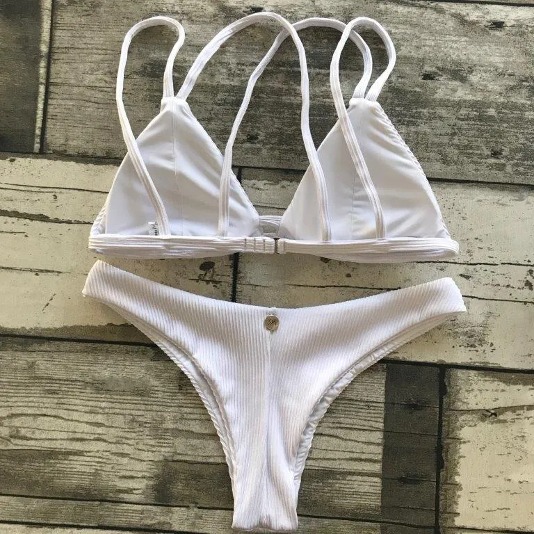 Sporty Ribbed White Bikini Set