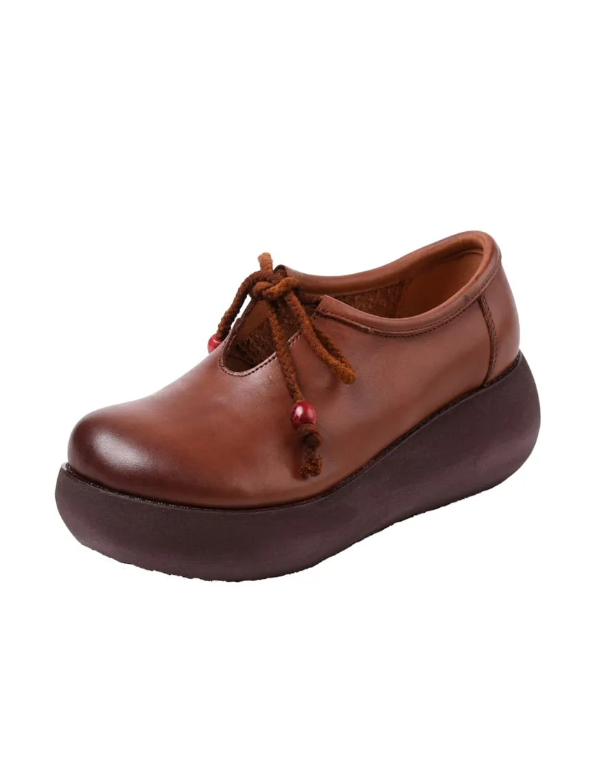 Spring Waterproof Lace Up Platform Shoes Brown