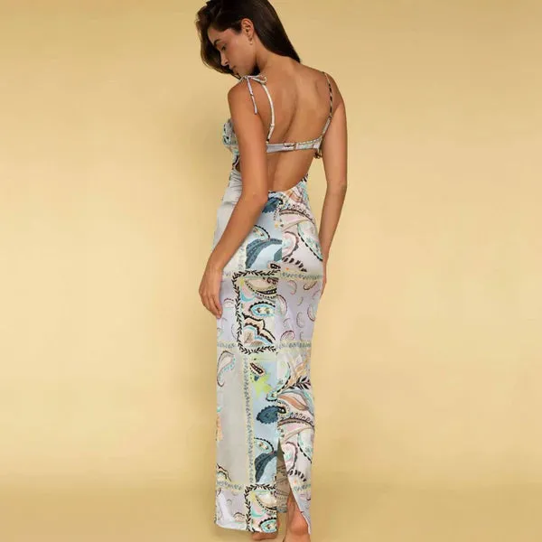 St. Barths Floral Petal Long Slip Dress