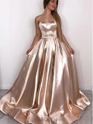 Strapless Sparkly Gold Cheap Evening Prom Dresses, Evening Party Prom Dresses, 12162