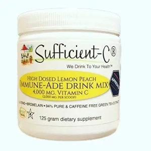 Sufficient-C® mezcla de bebida inmune-adde vitamina C de limón melocotón, 4.41 oz - Colágeno, tiroides, suprarrenal y presión arterial - Soporte para el dolor de frío
