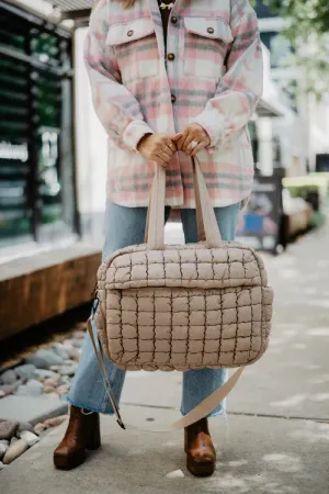 Tan Quilted Duffel Weekender Bag