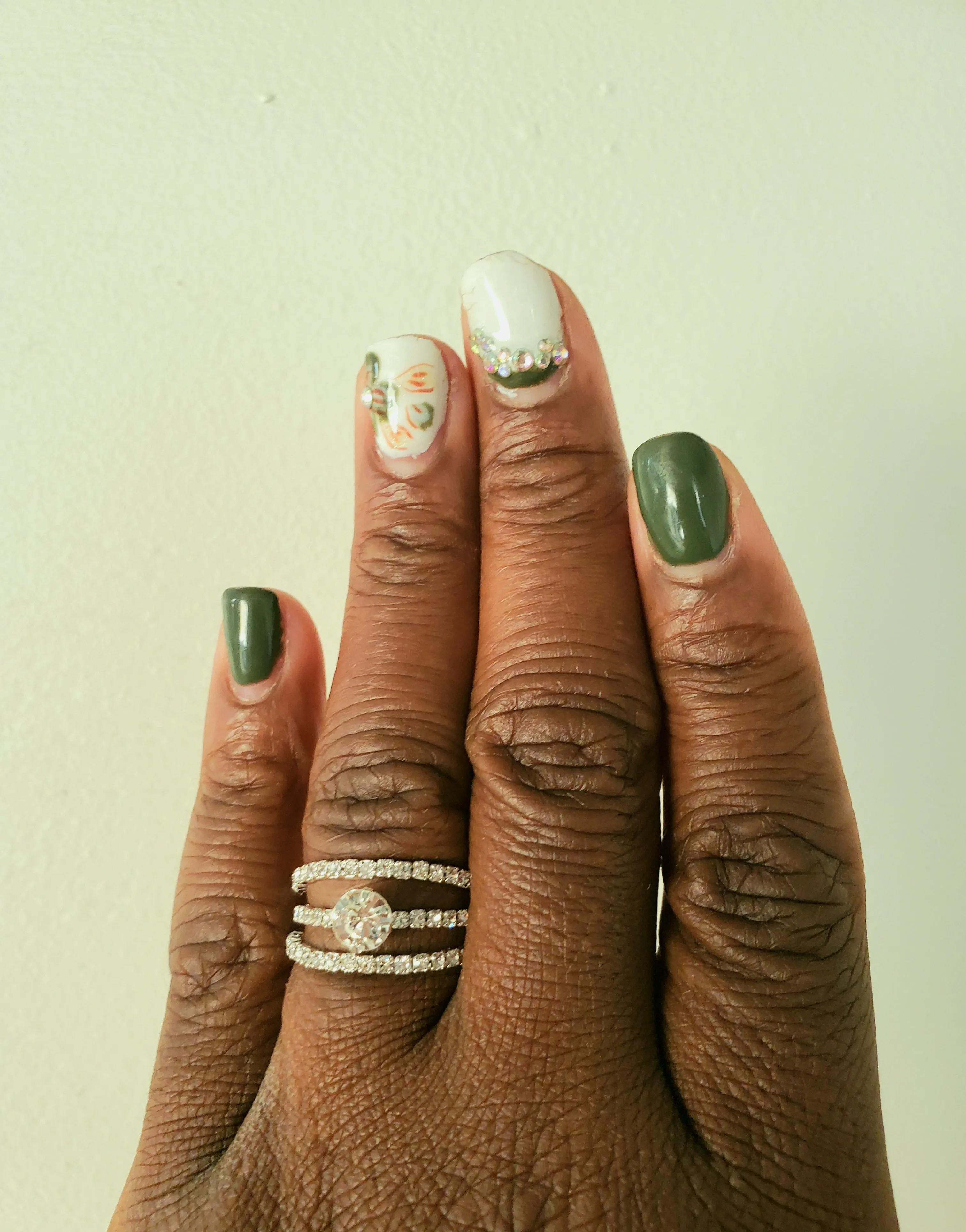 Triple Band With Rhinestone Adjustable Ring