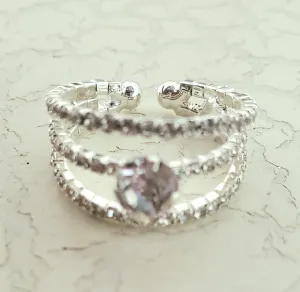 Triple Band With Rhinestone Adjustable Ring