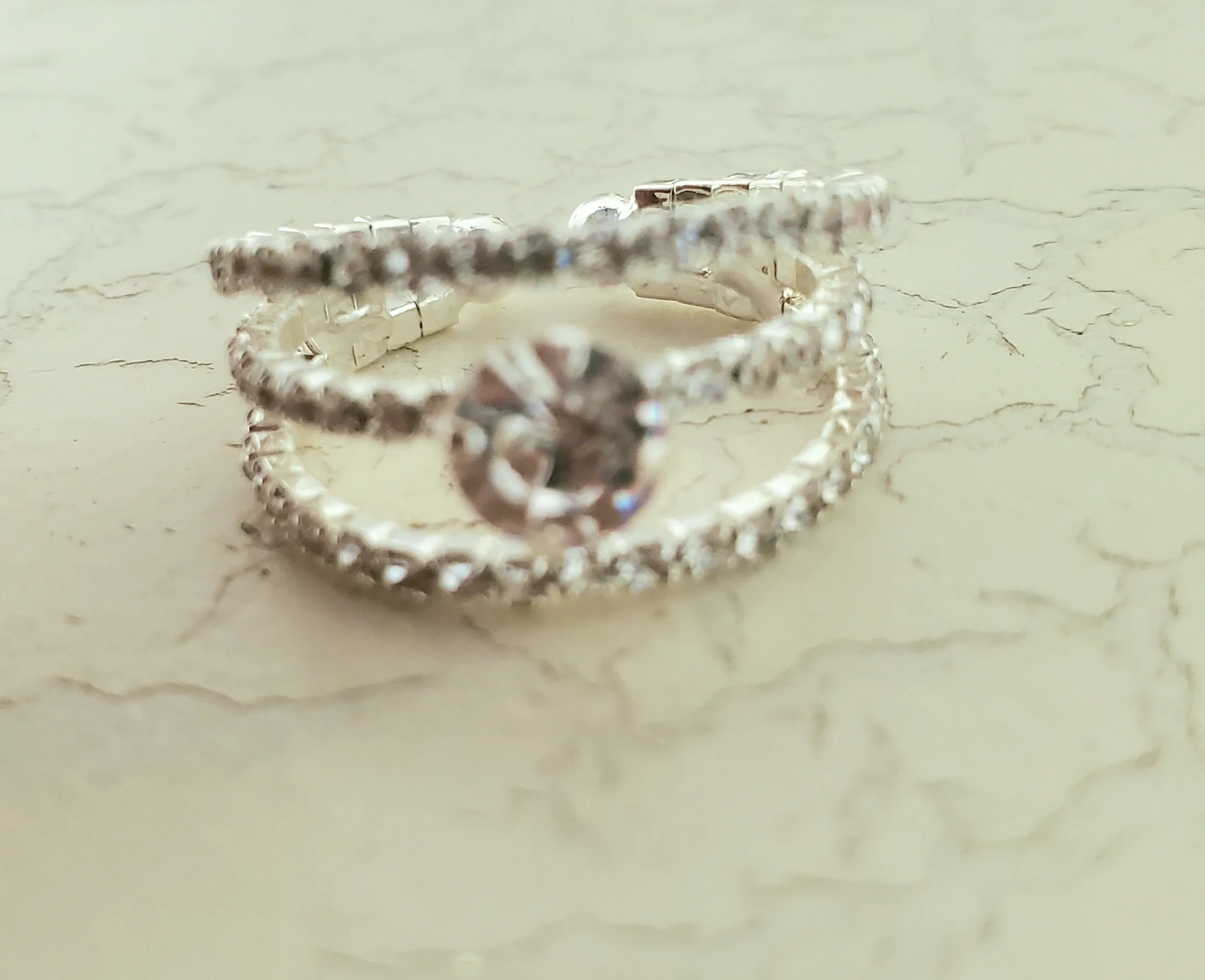 Triple Band With Rhinestone Adjustable Ring