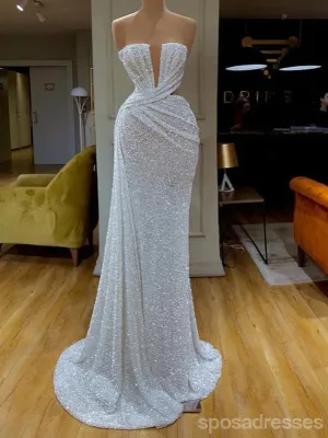 Unique Ivory Mermaid Deep V-neck Cheap Long Prom Dresses,13007