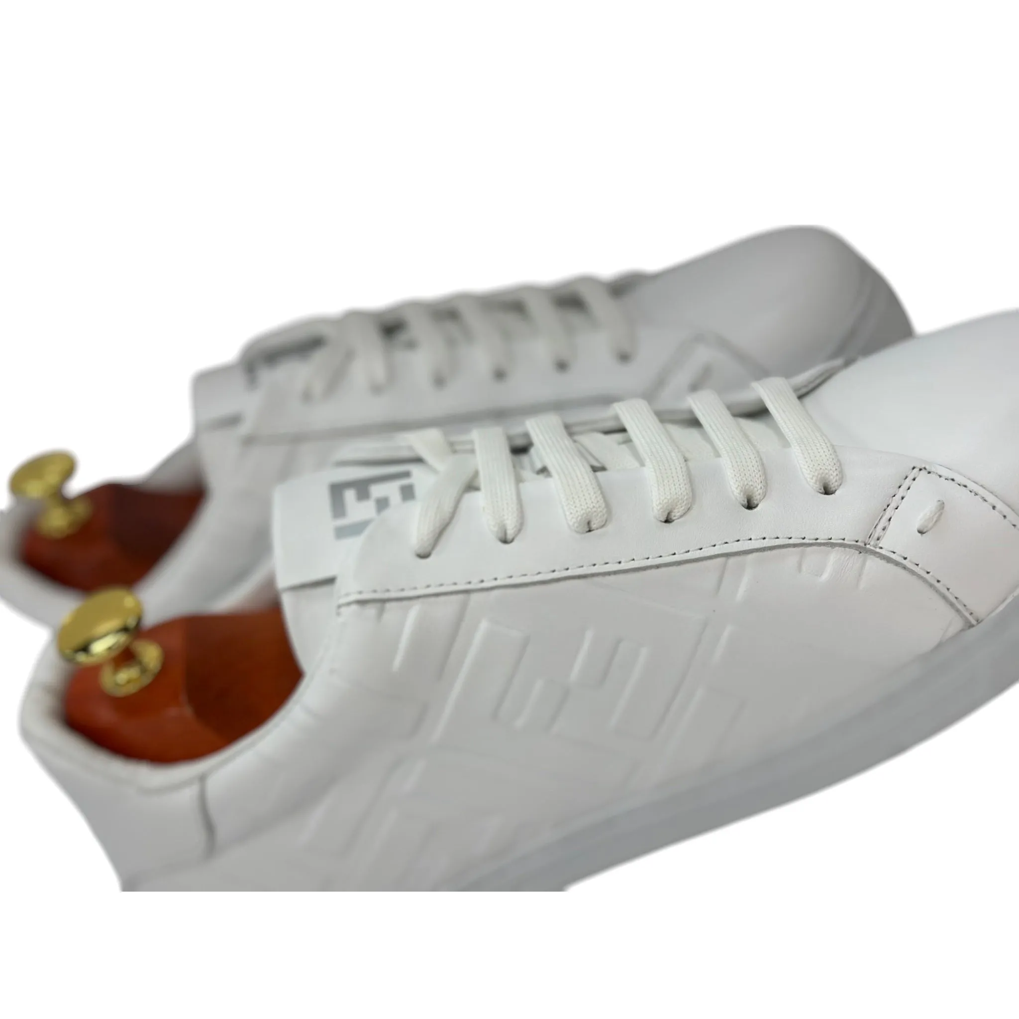 White Sneakers- With Lace-Detailed Leather-Rubber Bottom-8503