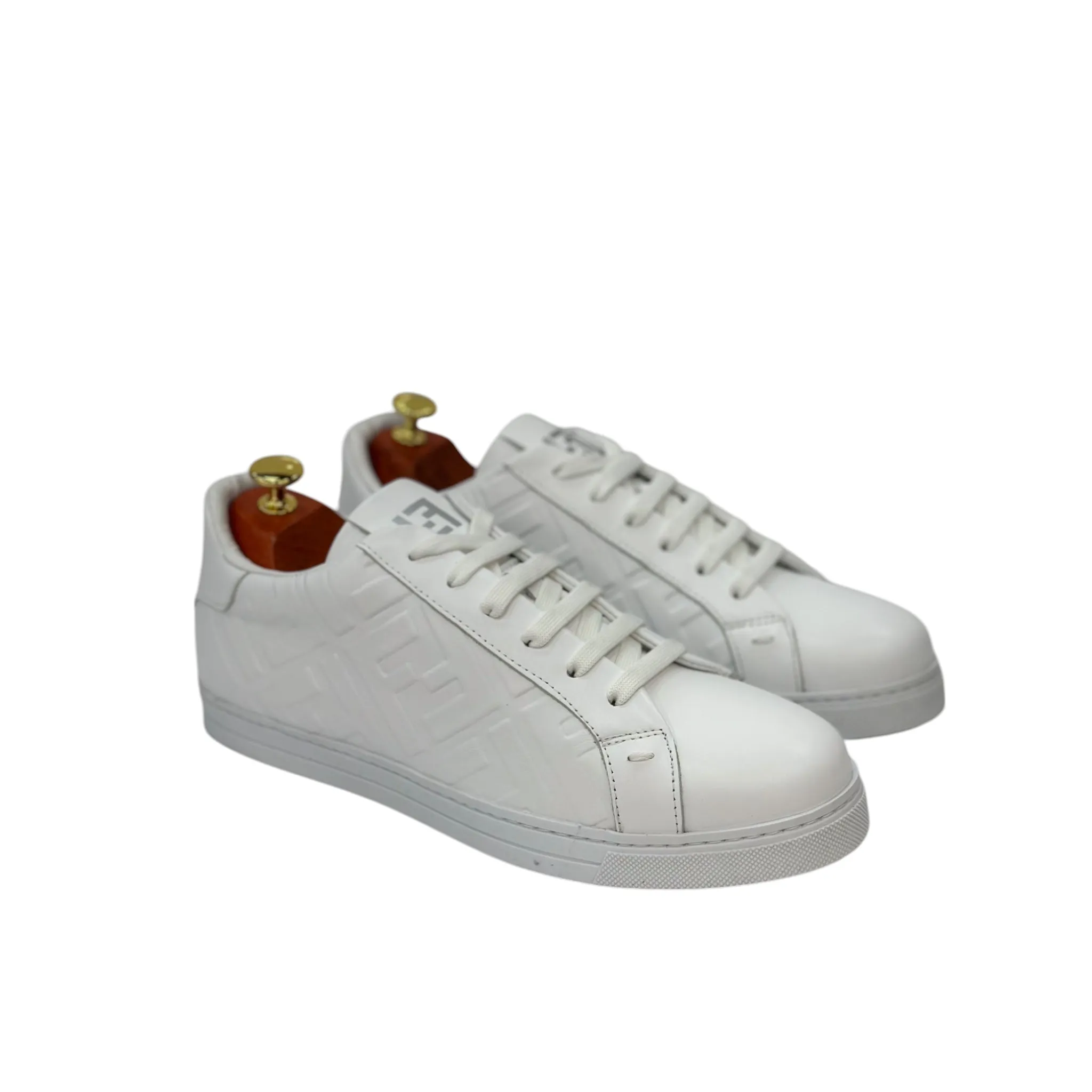 White Sneakers- With Lace-Detailed Leather-Rubber Bottom-8503
