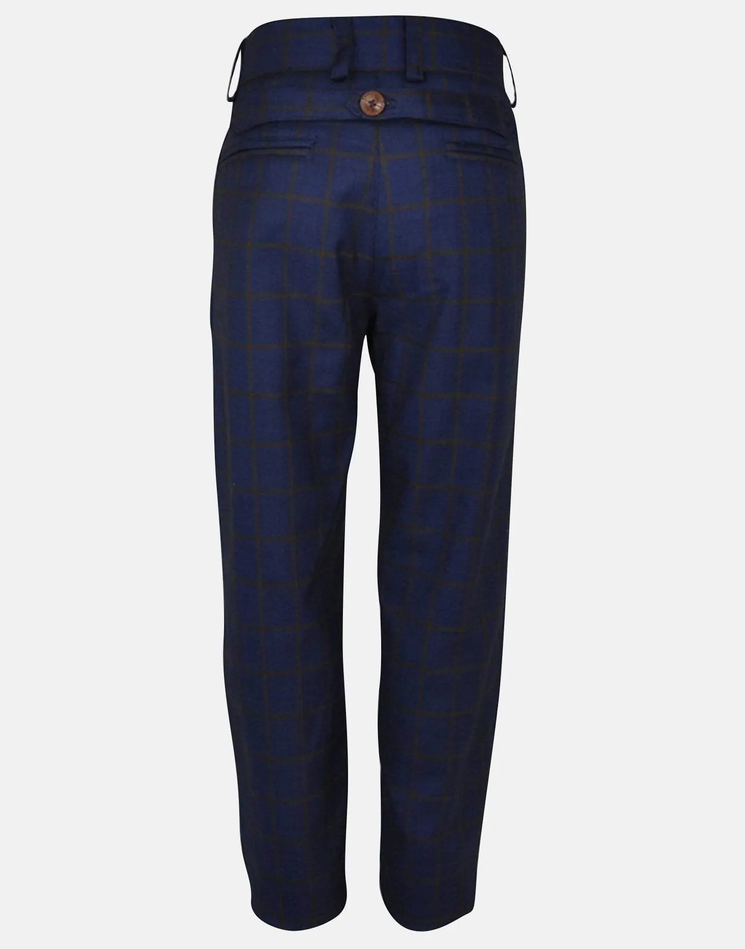 William: Navy check trousers