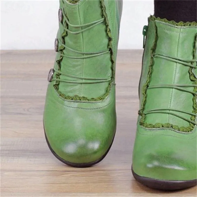Women's Victorian Lace-Trimmed Button Ankle Boots