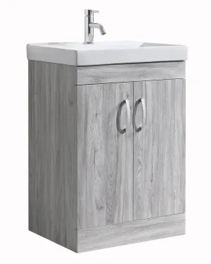 Zen 600mm Waterproof Wood Effect PVC Vanity Unit With Doors and Basin